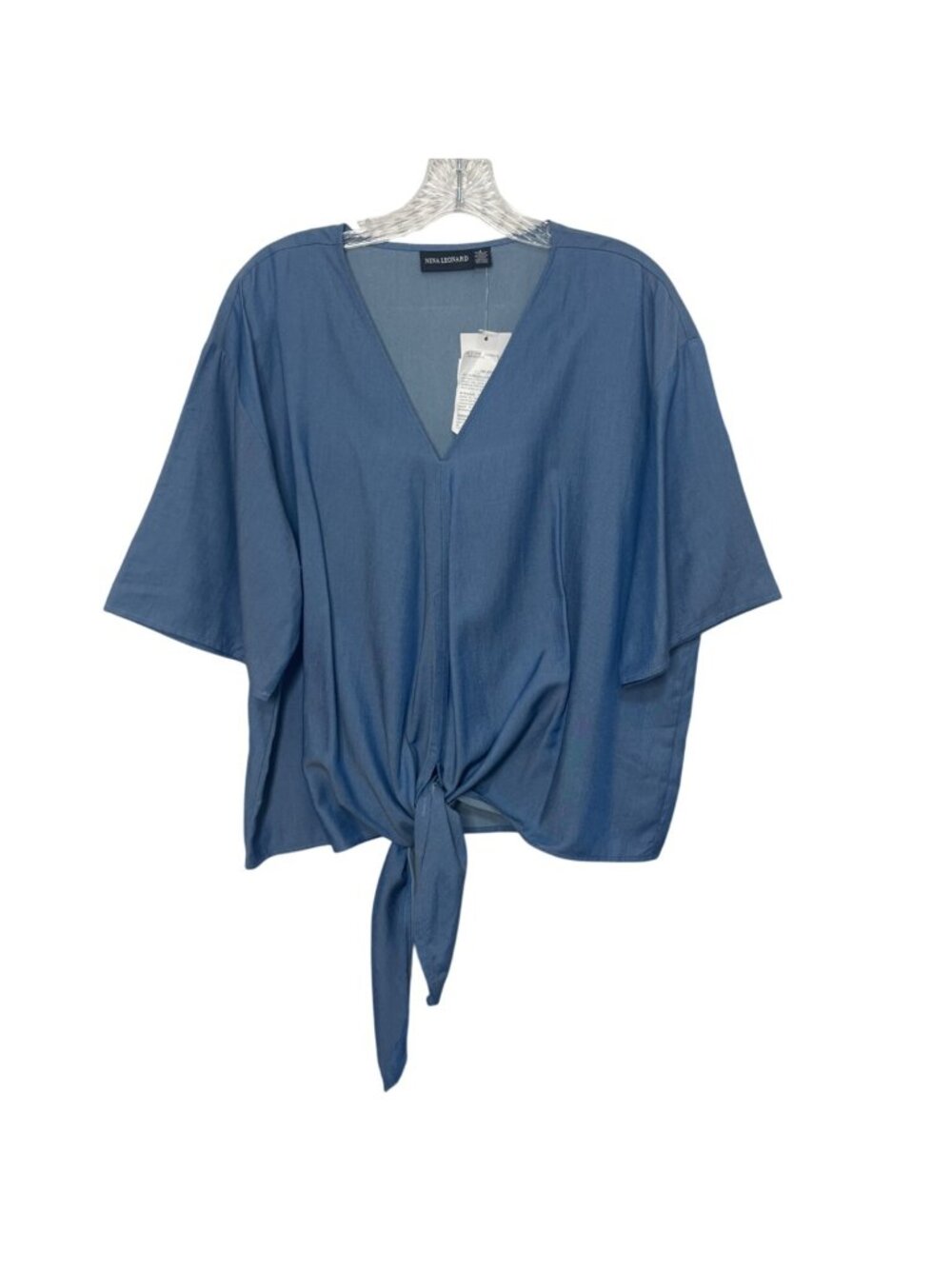 Nina Leonard VNeck Tie Front Top Womens Large Blue New‎